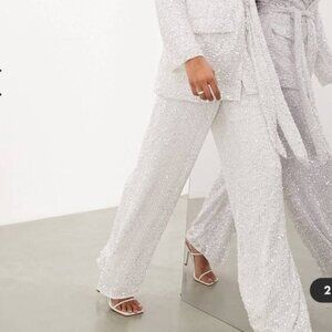 Asos Women’s White Sequin‎ Pants - Size 12
